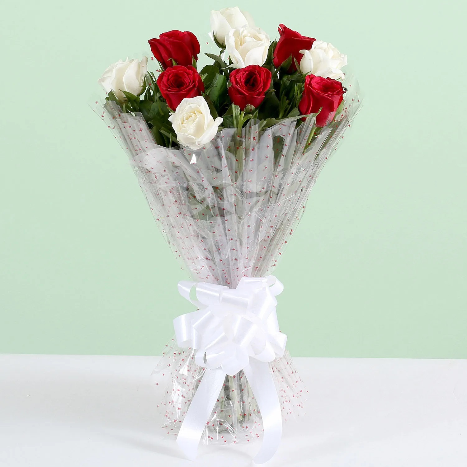  White & Red Roses Bouquet