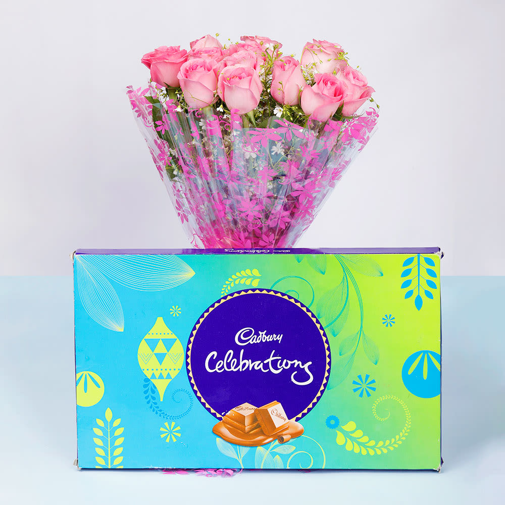  Pink Roses With Cadbury Celebrations