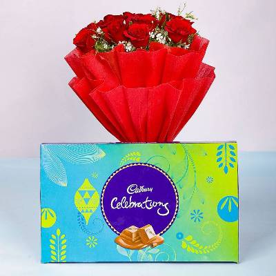 Red Roses With Cadbury Celebrations