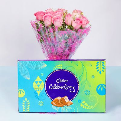 Pink Roses With Cadbury Celebrations