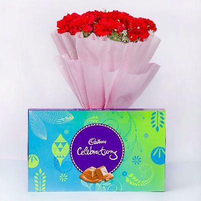 Red Carnations With Cadbury Celebrations