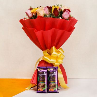 20 Mixed Roses and Silk Chocolates