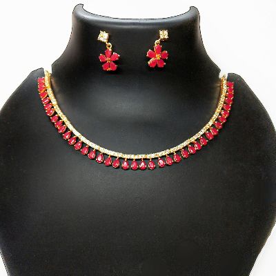 Flowery Red Stone Necklace Set