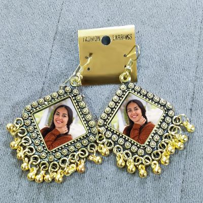 Golden Beads Personalized Photo Ear Rings