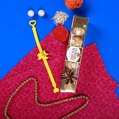 Pikachu Rakhi With Ferrero Rocher Chocolate Combo