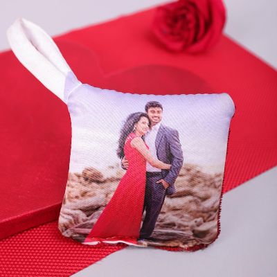 White Keychain Pillow With Couple Photo