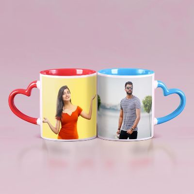 Lovely Couple Personalized Heart Handle Mug Combo