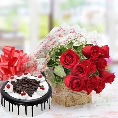 Combo of Red Roses And Black Forest Cake Standard