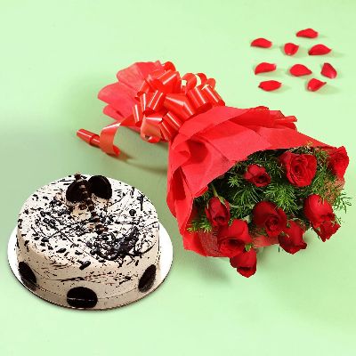 Red Roses & Oreo Cream Cake