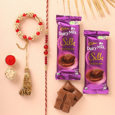 Sneh Beads Bhaiya Bhabhi Rakhi Set N Silk Chocolates