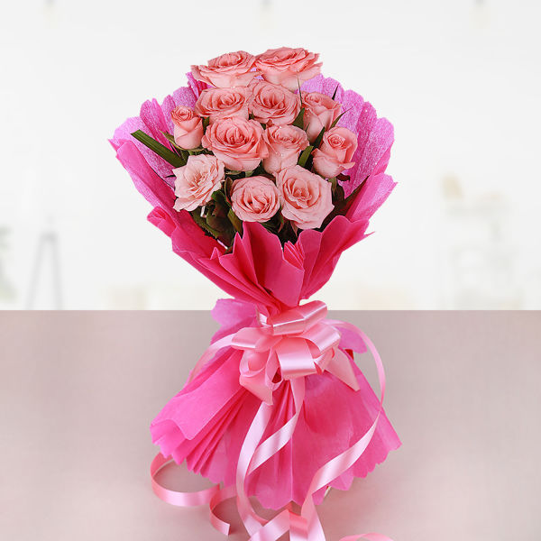  12 pink roses