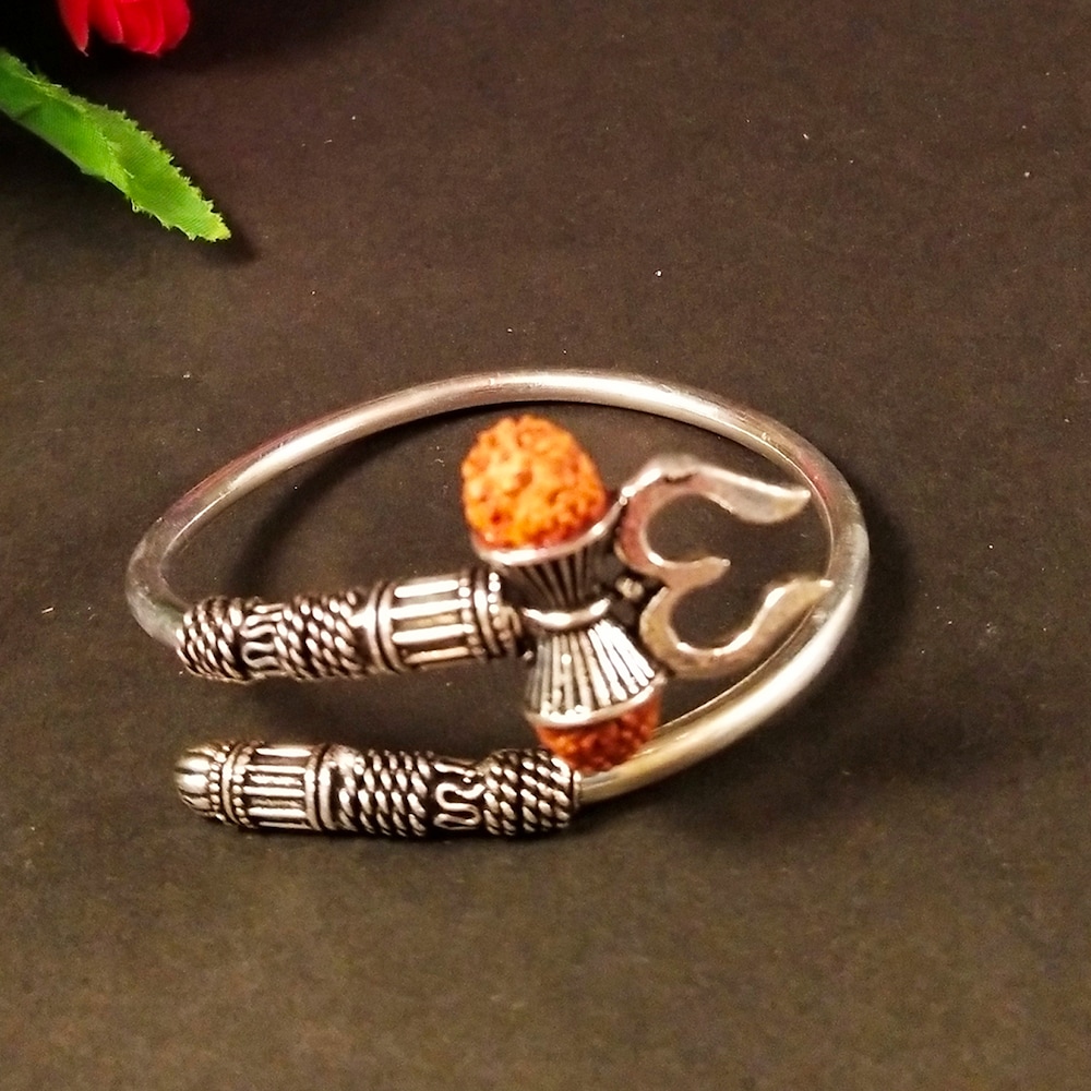 925 Sterling Silver Handmade Chitai Work Lord Shiva Trident Trishul Kada Bangle  Bracelet With Natural Rudraksha Bahubali Kada Nsk458 - Etsy Norway