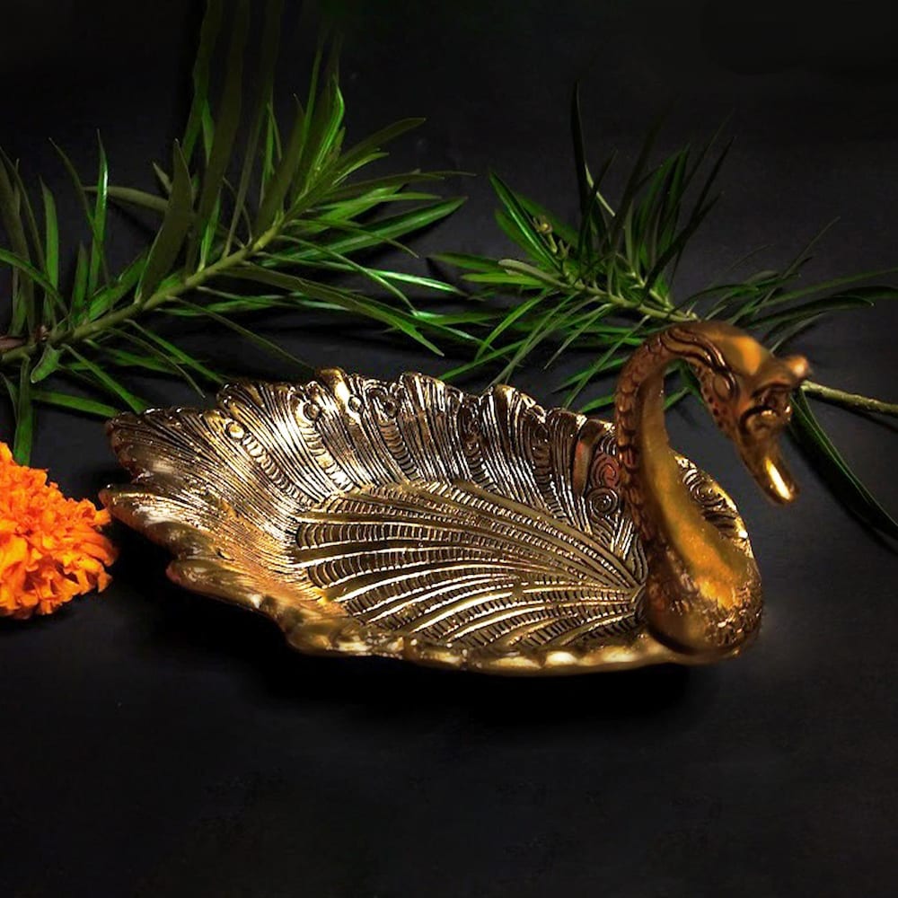  Swan Gold Plated Metal Tray