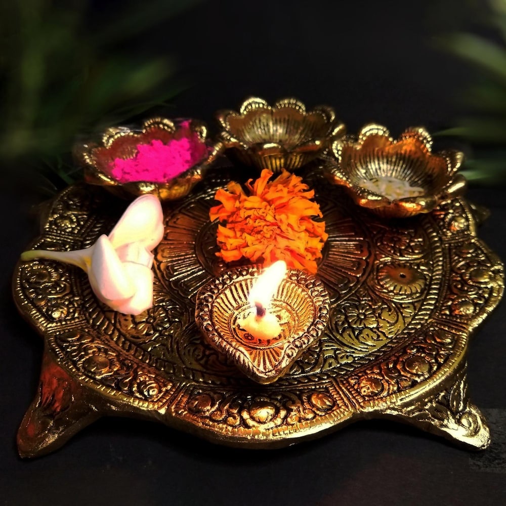  Puja Metal Thali Diya