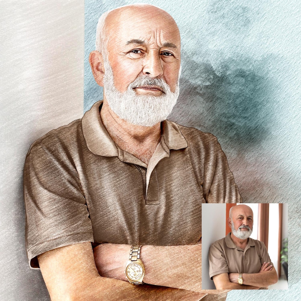 Handsome Grandpa Color Pencil Art